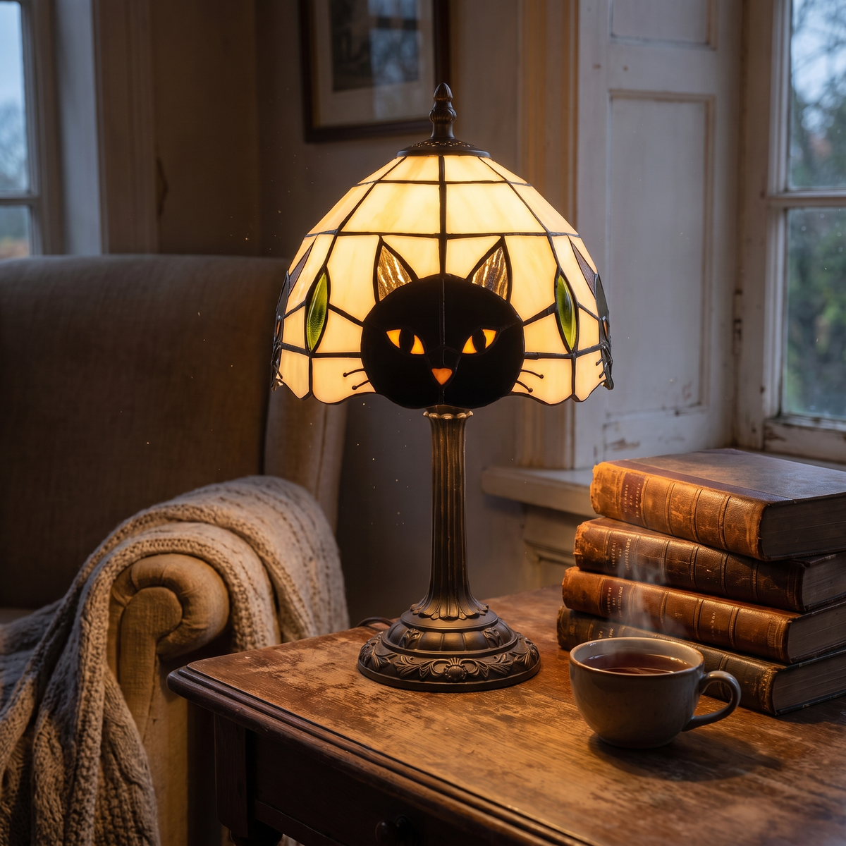 Cat Stained Glass Lamp