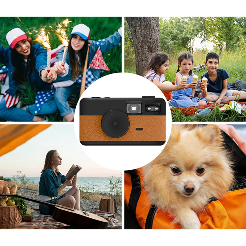 Marlow retro camera front view in brown