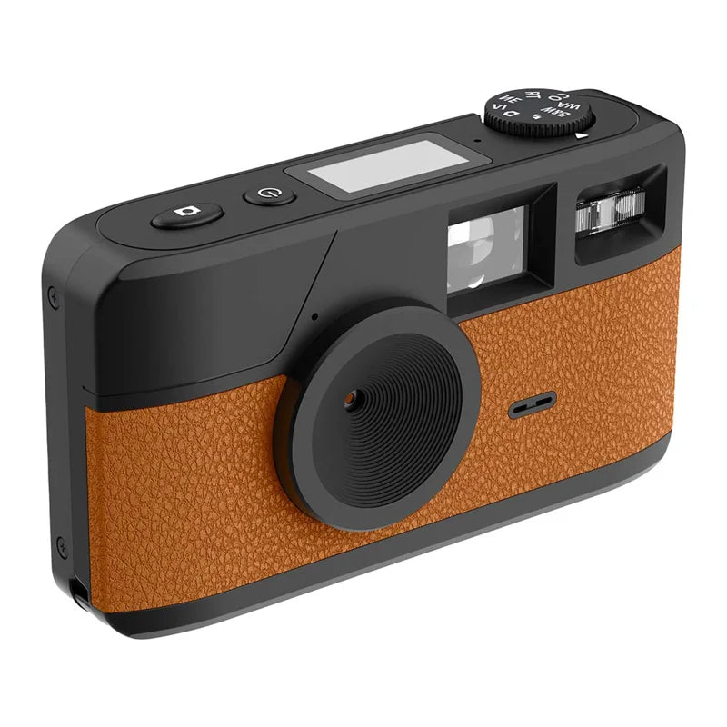 Marlow retro point-and-shoot camera in brown leatherette