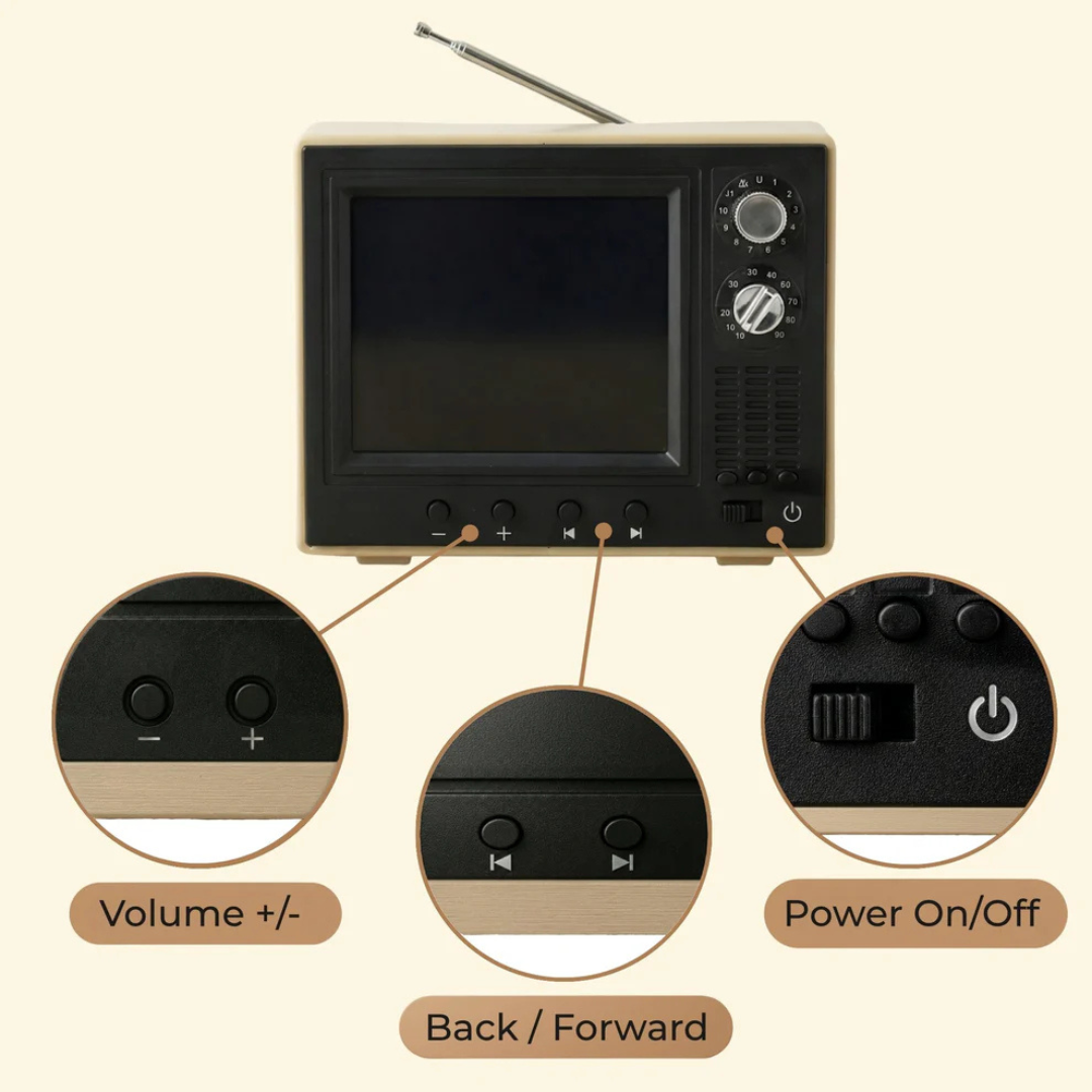 Retro TV controls, volume, back forward and power
