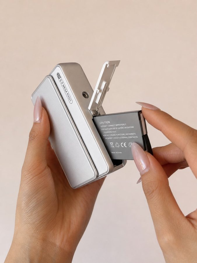 2. Battery and card in